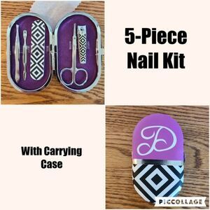 Women's Teen's Manicure Nail Care Kit 5-Piece With Padded Case Purple Black New